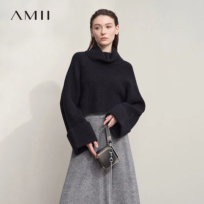 Damen-Rollkragenpullover kurz locker Raglanärmel Herbst-Winter
