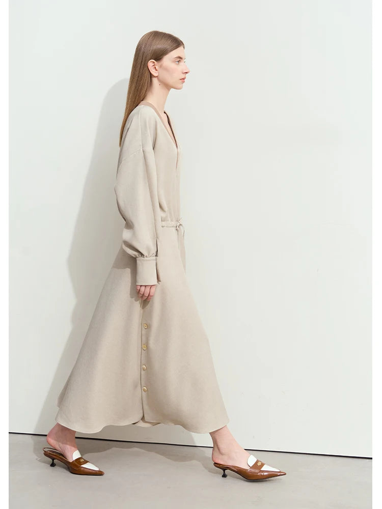 Leichtes Damen Midikleid V Ausschnitt Knitterfrei Elegant