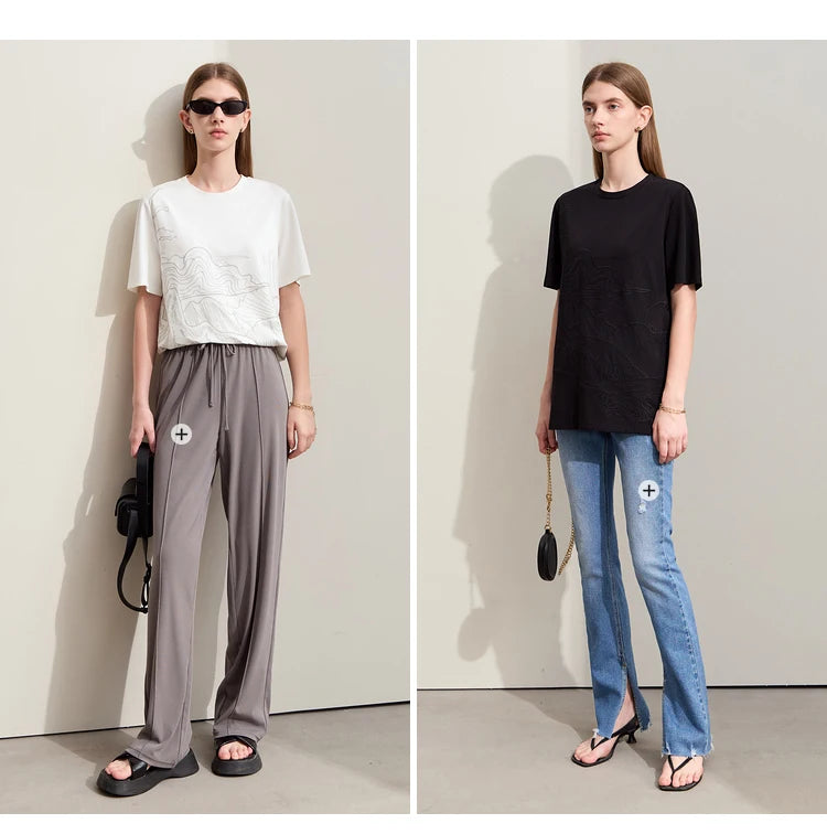 Damen T-Shirt mit minimalistischer Stickerei im lässigen Stil für den Sommer