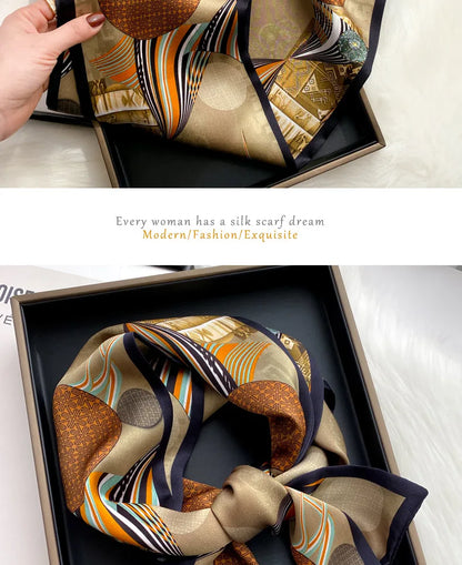 Damen Seidenschal dünn Taschenband Foulard Haarband Stirnband bedruckt D