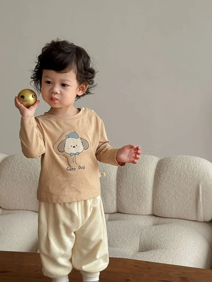 Mädchen T-Shirt im koreanischen Stil mit niedlichem Cartoon-Hundedesign
