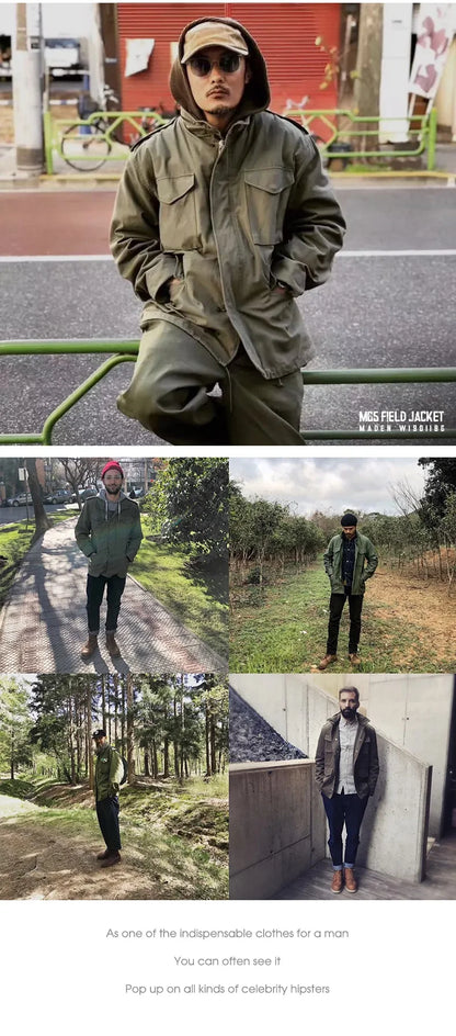 Herren Feldjacke Grüne Vintage-Armeejacke Lässige Windjacke Reverskragen Taschen Mantel