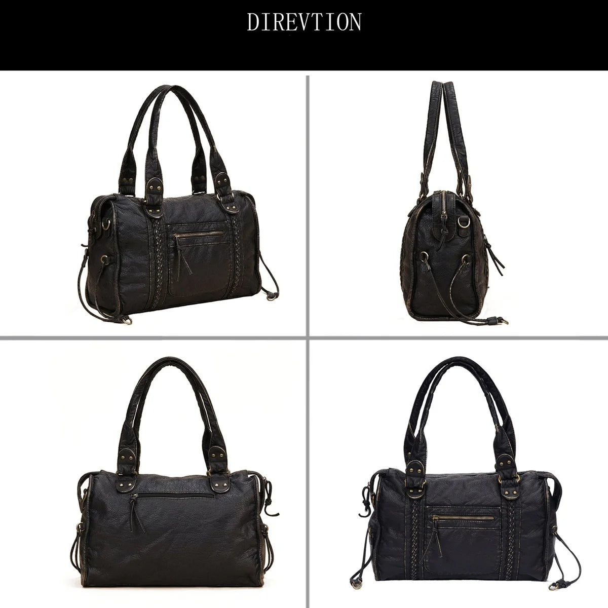 Damen-Handtasche aus PU-Leder Weinrot Großes Fassungsvermögen Schultertasche Boston-Stil