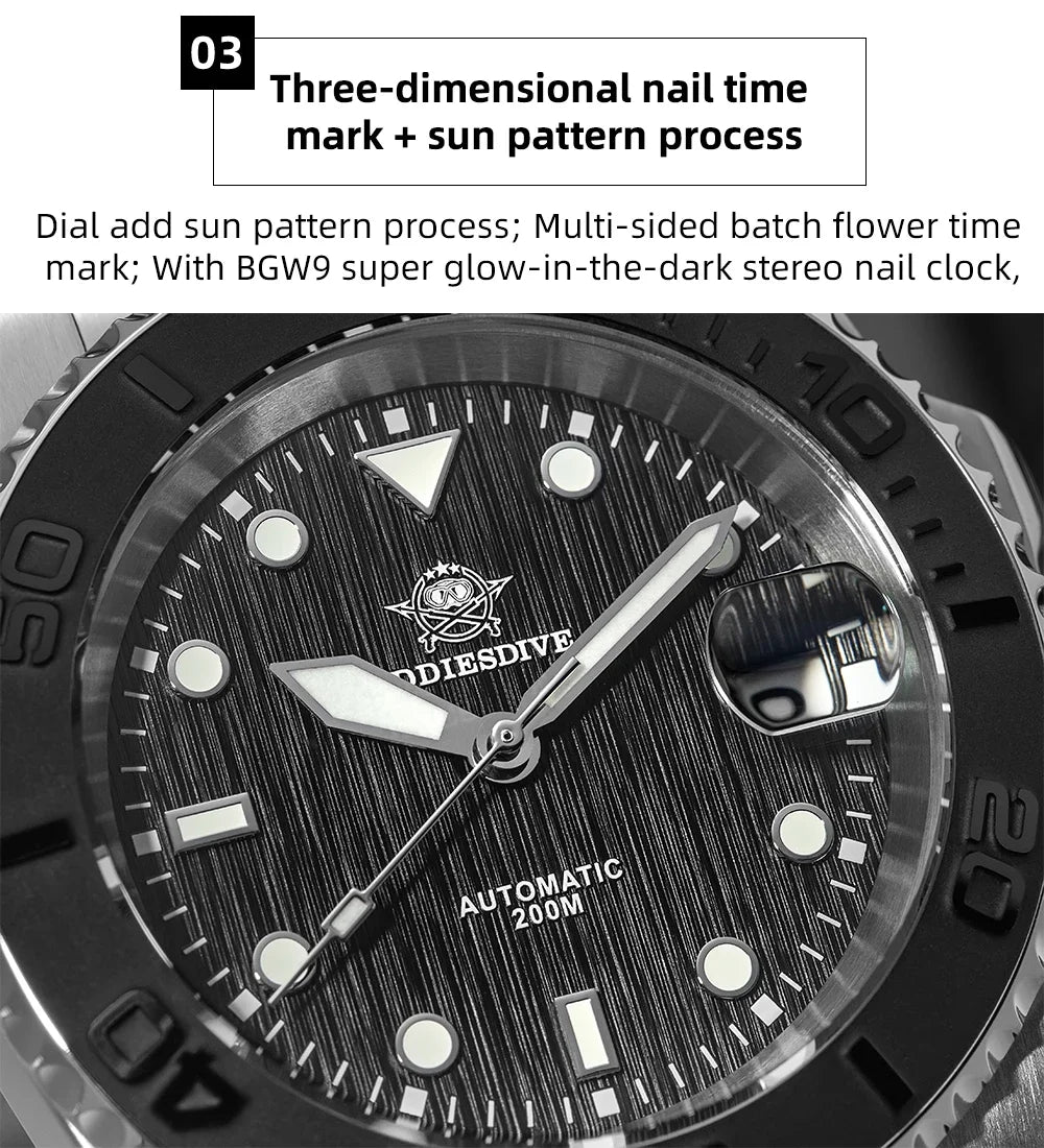 Herren-Taucheruhr mit gewoelbtem Saphirglas und NH35A-Automatikwerk