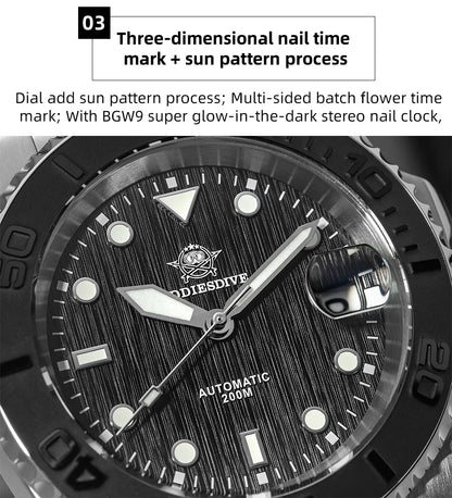 Herren-Taucheruhr mit gewoelbtem Saphirglas und NH35A-Automatikwerk