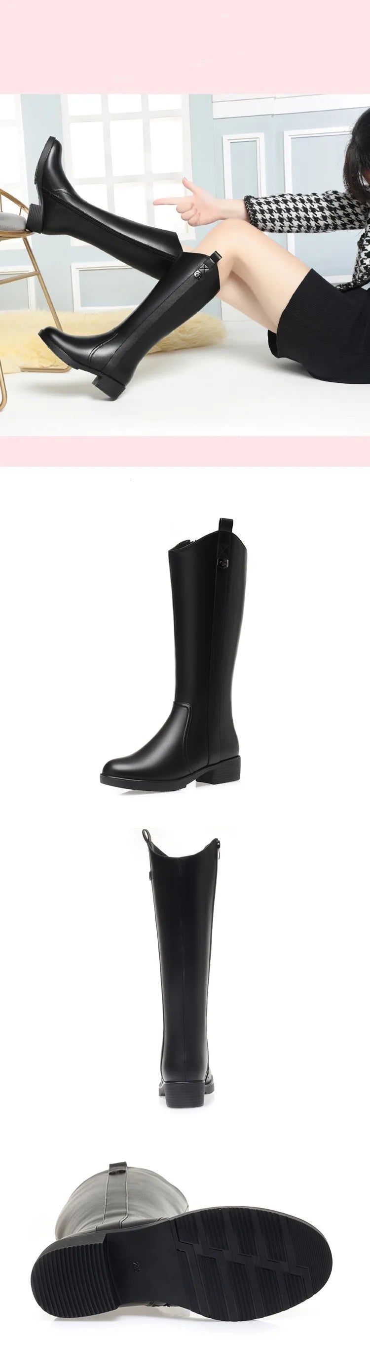 AIYUQI Women Boots Winter 2025 New Large Size Genuine Leather Women Long Boots Natural Wool Western Cowboy Boots Ladies