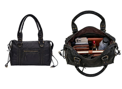 Damen-Handtasche aus PU-Leder Weinrot Großes Fassungsvermögen Schultertasche Boston-Stil
