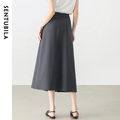 Damen Midi Rock aus Chiffon mit solidem Patchwork und Schlitzdesign
