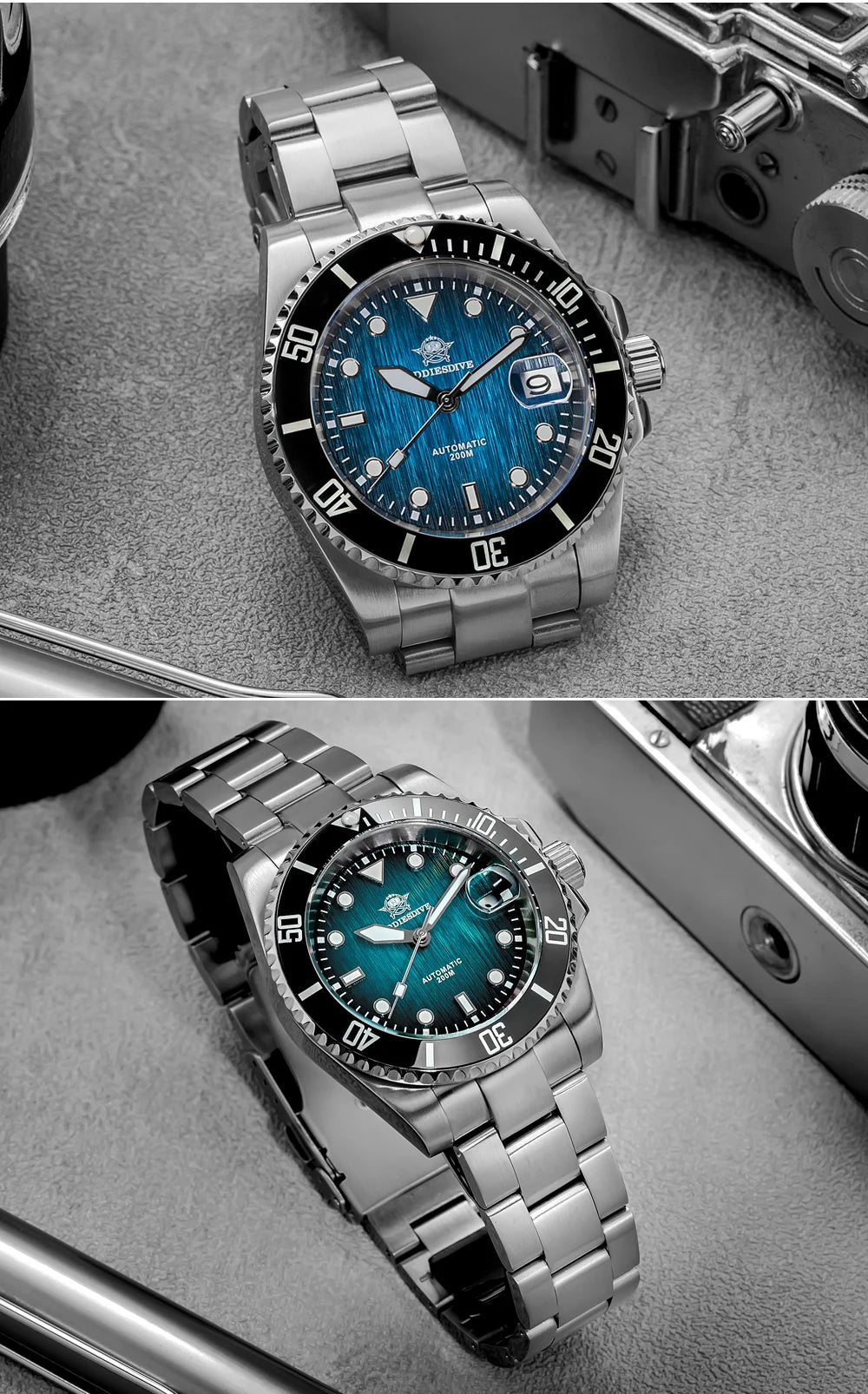 Herren Automatikuhr mechanisch Saphirglas 8215 200m wasserdicht Leuchtzeiger Edelstahl