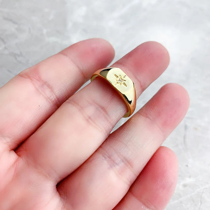 Damen-Ring Siegelring Vintage Stern golden Sommer aus Sterlingsilber