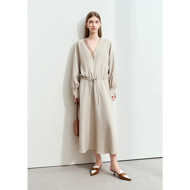 Leichtes Damen Midikleid V Ausschnitt Knitterfrei Elegant