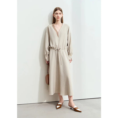 Leichtes Damen Midikleid V Ausschnitt Knitterfrei Elegant