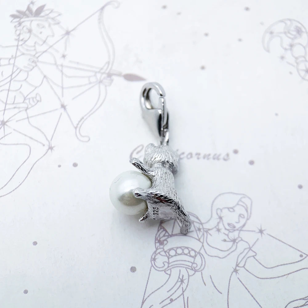 Damen-Charm-Anhänger Kätzchen Perle süß Frühling aus Sterlingsilber