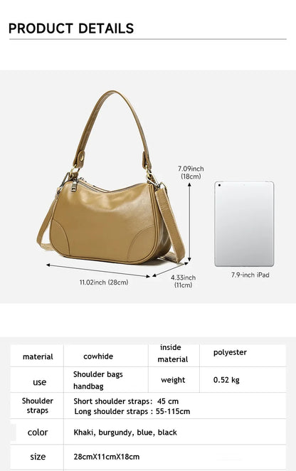 Damen-Schultertasche aus echtem Leder mit großem Fassungsvermögen und viel Stauraum