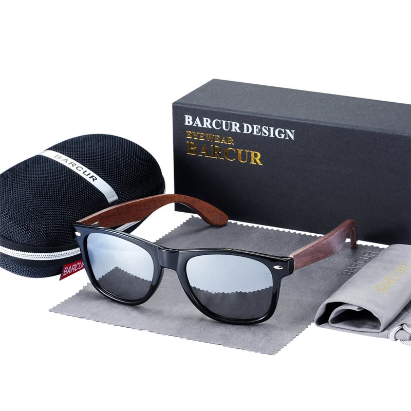 Sonnenbrille Holz Walnuss schwarz polarisiert UV400 Original-Etui Herren