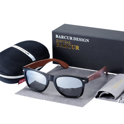 Sonnenbrille Holz Walnuss schwarz polarisiert UV400 Original-Etui Herren