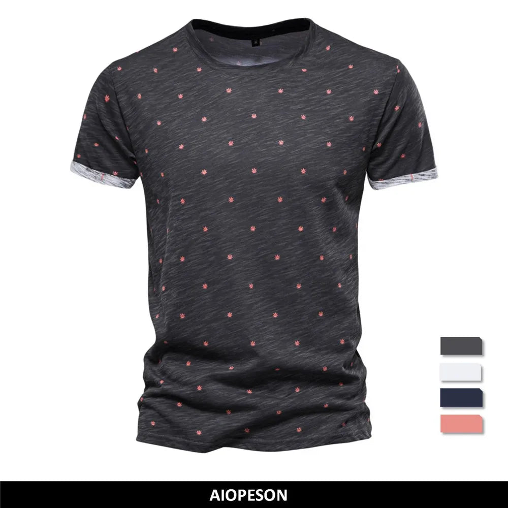 Herren-T-Shirt mit Rundhalsausschnitt, dunkles Anthrazit mit roten Punkten, kurzärmelig