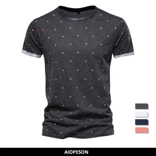 Herren-T-Shirt mit Rundhalsausschnitt, dunkles Anthrazit mit roten Punkten, kurzärmelig