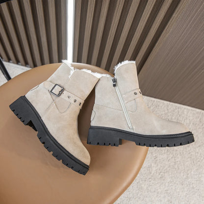AIYUQI Women's Snow Boots Suede Genuinen Leather New Large Size Thick Warm Women Winter Boots Casual Women's Ankle Boots