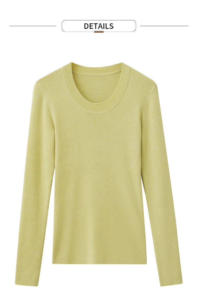 Damenpullover, hellgrün, Rund-/U-Ausschnitt, lange Ärmel, schmaler Schnitt