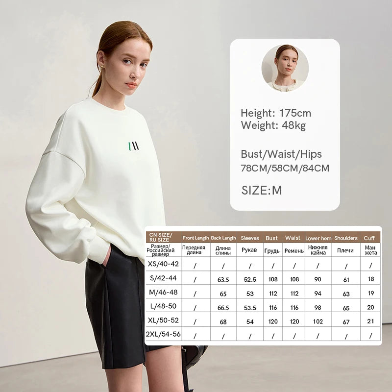 Damen-Rundhals-Sweatshirt Stickerei Kunstfell warm locker Winter
