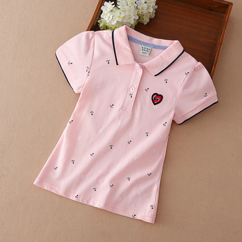 Kinder Polo Shirts Sommer Kurzarm Baby Mädchen Print T Top Shirt Schule Kleidung 4T-12T Kinder baumwolle T-shirts