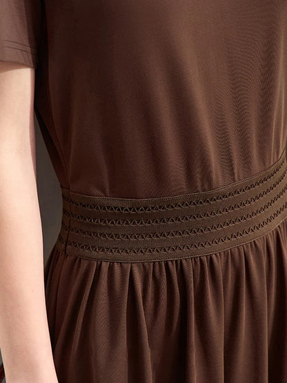 Bequemes Damenkleid Mit V-Ausschnitt Und Elastischer Taille Für Bürodamen