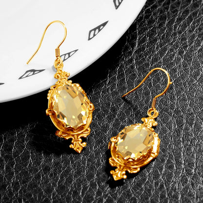 Damen-Ohrringe Gold Citrin Tropfenform Lang 10 x 14 mm 8 Ct Luxuriöse Schmuckstücke