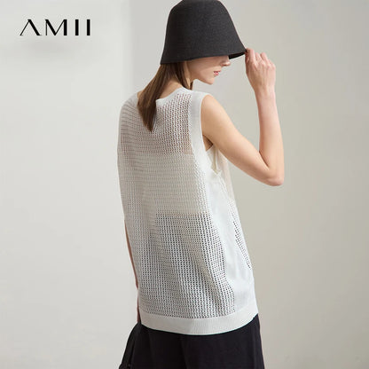 Damen V-Ausschnitt Pullover Viskose ärmellos Lochmuster Sommer
