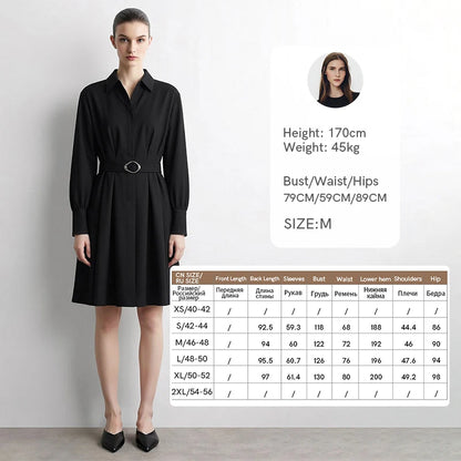 Elegantes Damenkleid Mit Reverskragen Und Gürtel Für Berufsfrauen