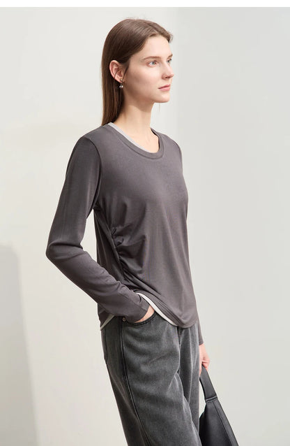 Damen T-Shirts im Minimalismus-Stil mit Patchwork für den Herbst 2024