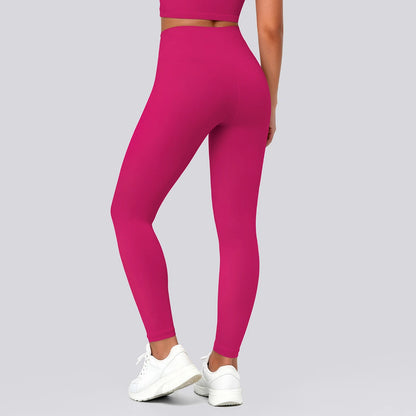 Pinkfarbene Yoga-Leggings mit hohem Bund, Rückansicht, schmaler Schnitt