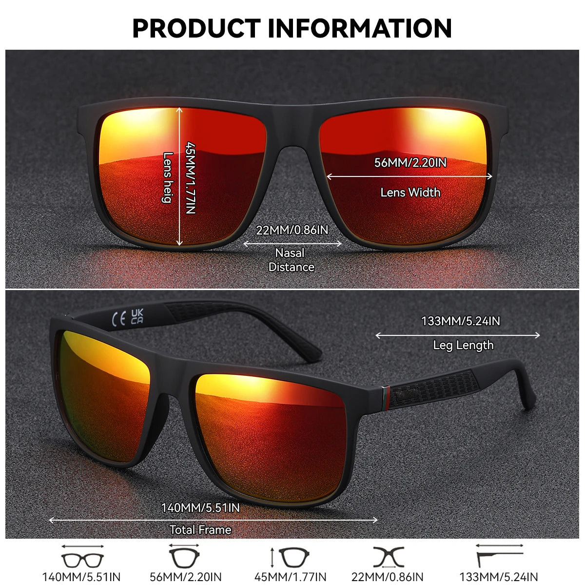 Sonnenbrille Rechteck Spiegel UV400 polarisiert Business Reise Herren