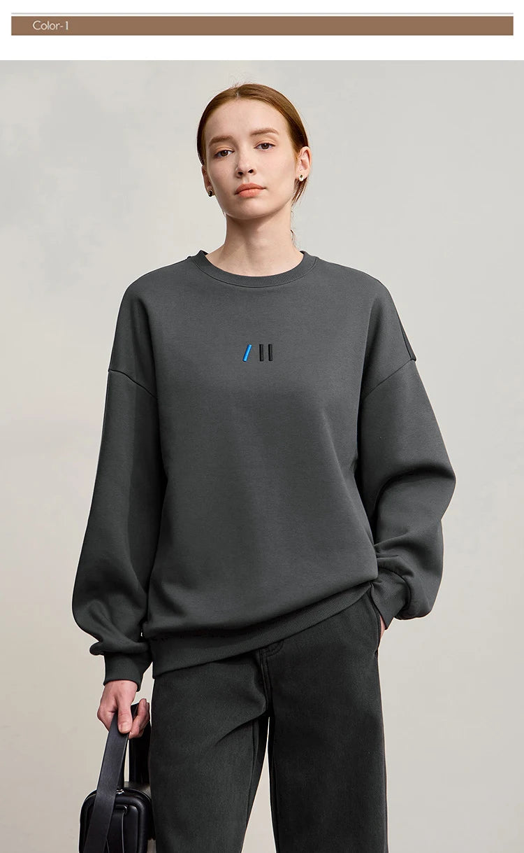 Damen-Rundhals-Sweatshirt Stickerei Kunstfell warm locker Winter