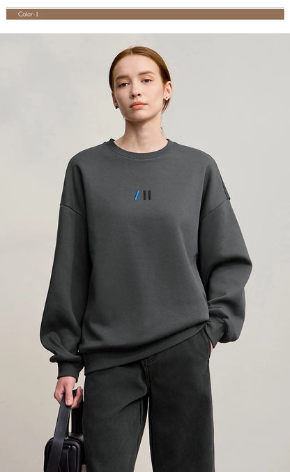 Damen-Rundhals-Sweatshirt Stickerei Kunstfell warm locker Winter