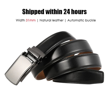 Herren Ledergürtel Braun 31 mm Ohne Lochung Mit Automatischer Schnalle Aus Naturleder