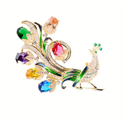 Brosche Pfau Kristall Emaille Tier Anstecknadel Damen