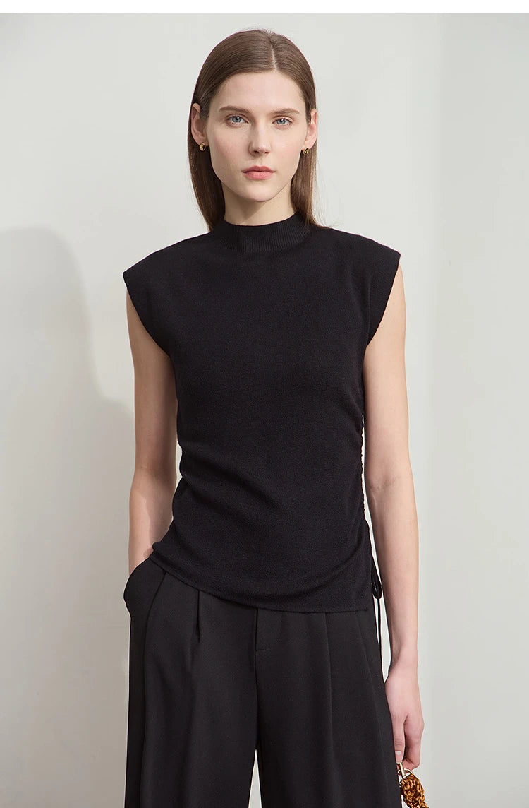 Damen-Halbrollkragen-Pullover Slim Kordelzug Wolle-Mix Sommer
