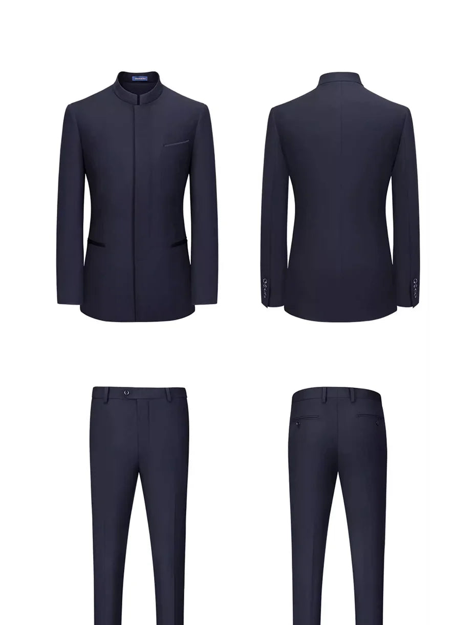 Hochwertiger Herrenanzug aus Wolle und Seide in Tiefblau – Slim Fit für formelle Anlässe und Hochzeiten
