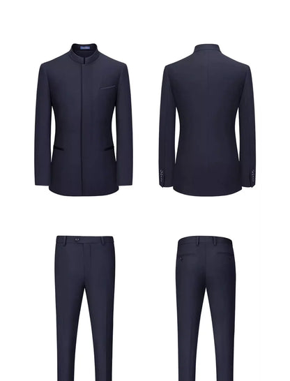 Hochwertiger Herrenanzug aus Wolle und Seide in Tiefblau – Slim Fit für formelle Anlässe und Hochzeiten
