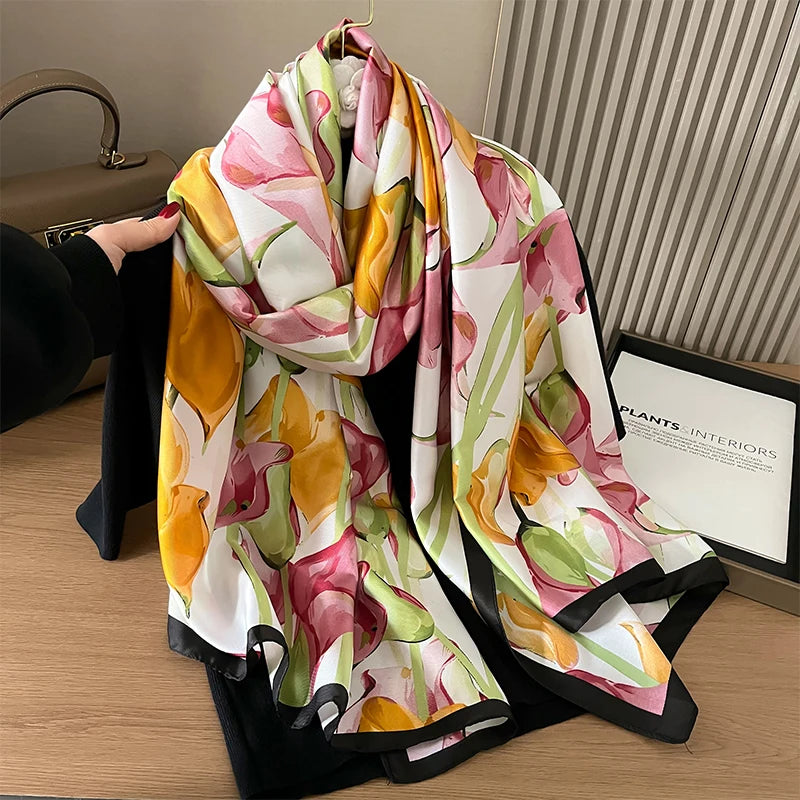 Damen Satin Seidenschal Hijab Sommer Sonnenschutz Strand Kopftuch Foulard