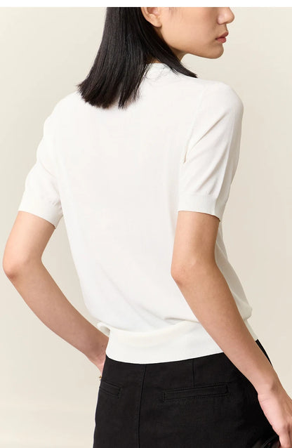 Damen Top im Minimalismus-Stil mit O-Ausschnitt und kontrastierenden Farben