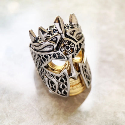 Damen-Ring Ritterhelm vergoldet Vintage Winter aus Sterlingsilber