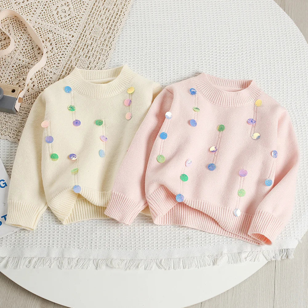 Mädchen Pullover Set mit bunten Pailletten und Tutu Röcken in Pink und Weiß