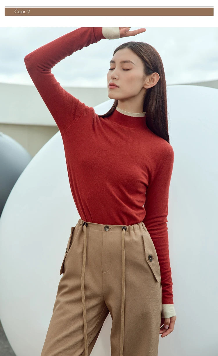 Damen-Strickpullover mit Langarm, einfarbig rot