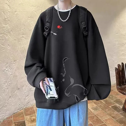 2025, neue Tinte Malerei Kran Gedruckt Pullover Hoodies Für Männer Frühling Hip Hop Mode Oansatz Hoody Y2K Streetwear Sweatshirts