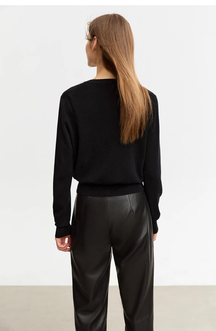 Damen-Rundhals-Strickjacke Wolle-Seide Perlenstickerei Knöpfe Herbst-Winter