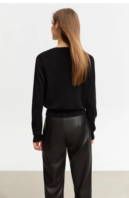Damen-Rundhals-Strickjacke Wolle-Seide Perlenstickerei Knöpfe Herbst-Winter