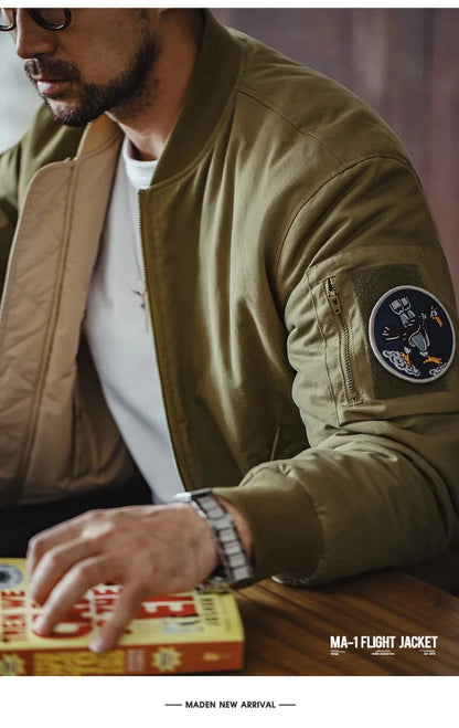 Herren Fliegerjacke Maden Reversible Baseballkragen Herbst Winter Verdickte Mäntel