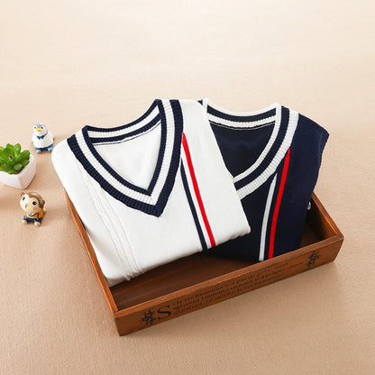Jungen V-ausschnitt Pullover Frühling Herbst Ärmelloses Baumwolle Streifen Weste Kinder Kleidung Für 4-12 Jahre Kinder Weste